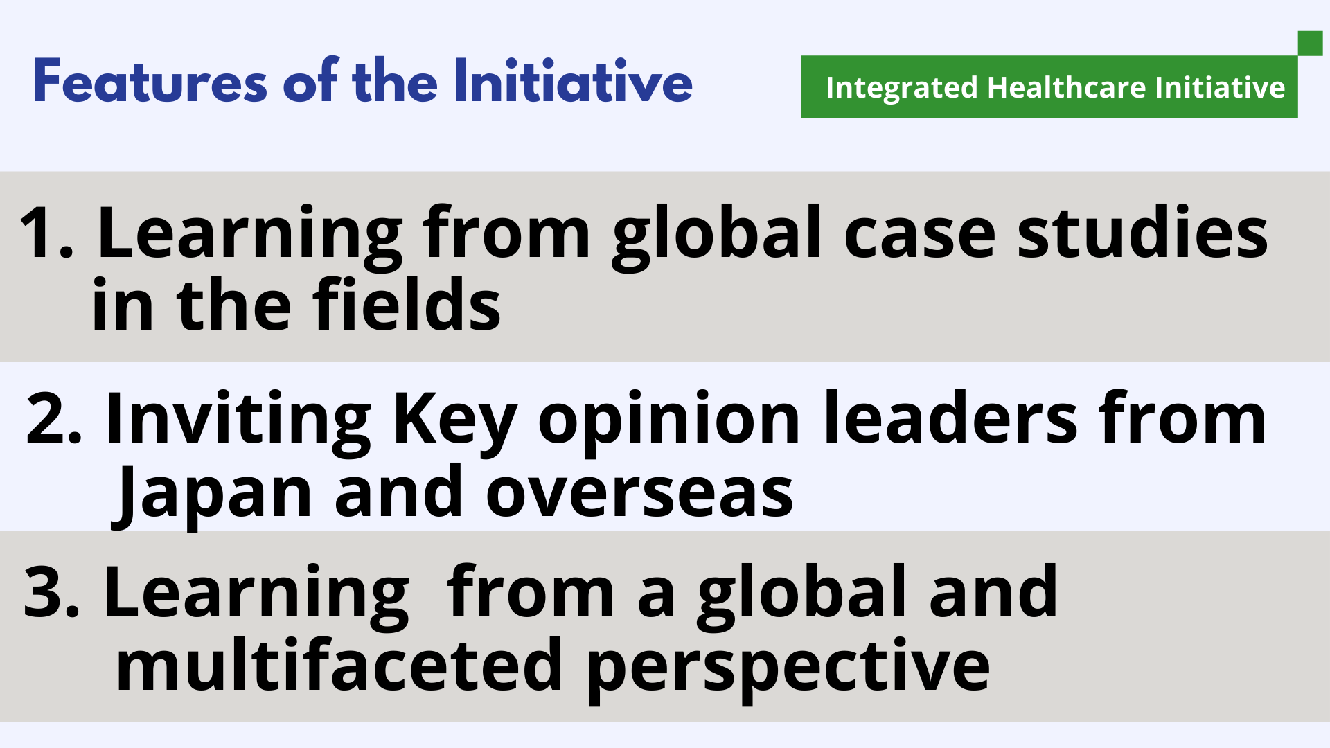 Features of Integrated Healthcare Initiative